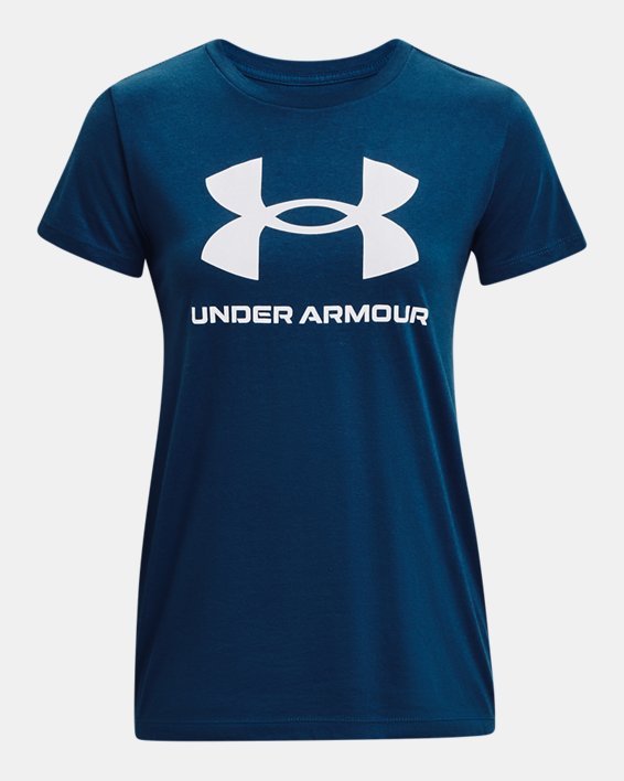 Women's UA Sportstyle Graphic Short Sleeve, Blue, pdpMainDesktop image number 4